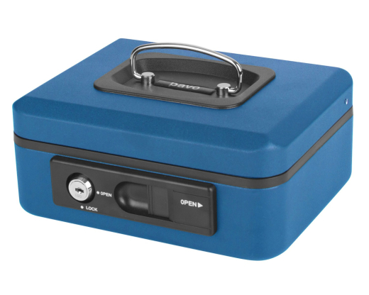 Deluxe Geldkassette mit praktischer Öffnungsfunktion 200mm, blau
