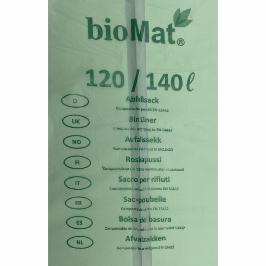BIOMAT kompostierbare Abfallbeutel für organische Abfälle | 120L / 140L 88x130cm, 10 Stk.