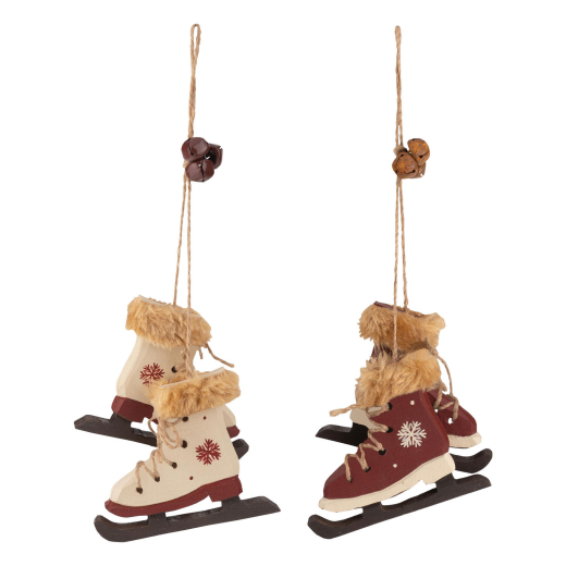 Christbaumdekor Christbaumschmuck 'Schlittschuhe' Holz weinrot / weiß 9cm, 2 Stk.