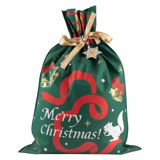 Geschenksack aus Vlies 55x75 cm, grün bedruckt, Deko-Sack für Weihnachten