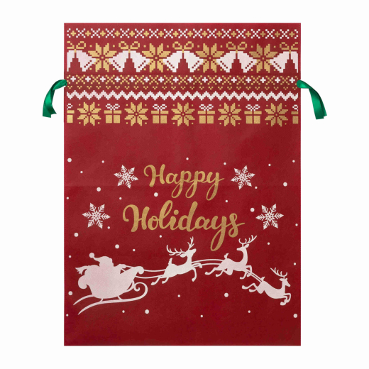 Geschenksack aus Vlies 30x45 cm, rot bedruckt, Deko-Sack für Weihnachten