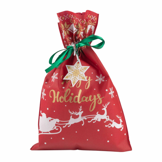 Geschenksack aus Vlies 30x45 cm, rot bedruckt, Deko-Sack für Weihnachten