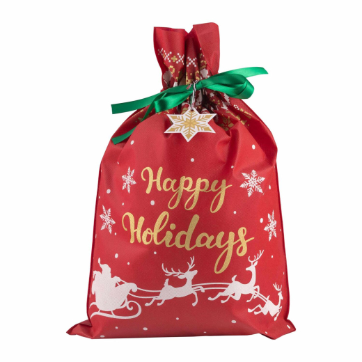 Geschenksack aus Vlies 40x56 cm, rot bedruckt, Deko-Sack für Weihnachten