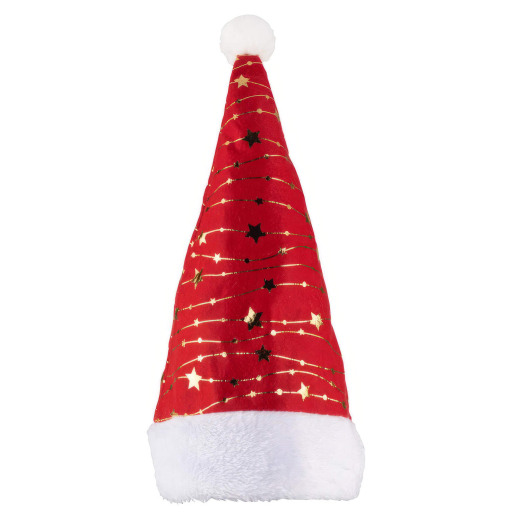 Weihnachtsmütze 42 cm, rot/gold, Polyester, Nikolausmütze für Feier & Event