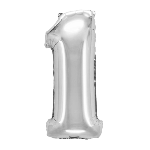 Folienballon Zahlenballon 'Zahl 1' silber ca. 73cm, 1 Stk.