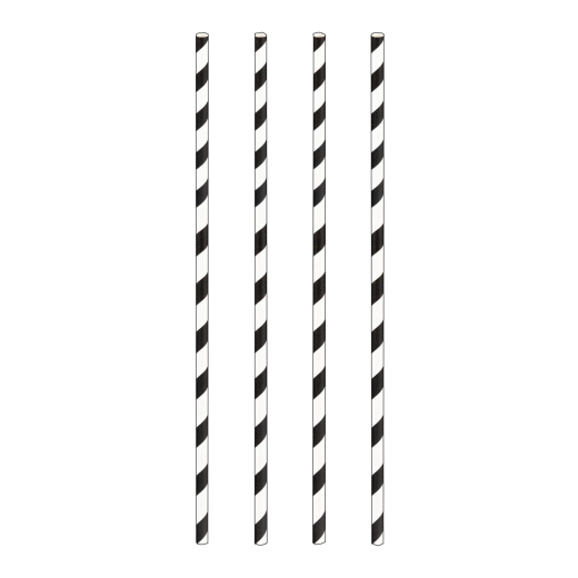Trinkhalme aus Papier schwarz gestreift Ø6mm 21cm, 100 Stk.