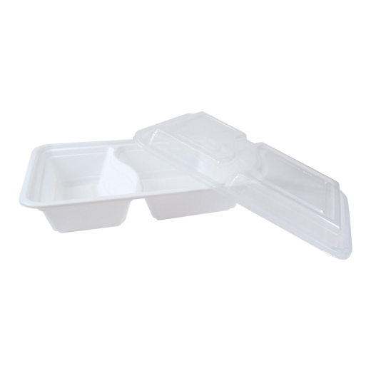 Mehrweg Menüboxen wiederverwendbar PP mit Deckel 2-geteilt weiß 22x15x6cm, 50 Stk.