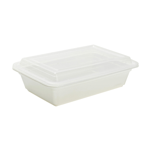 Mehrweg Menüboxen wiederverwendbar PP mit Deckel ungeteilt weiß 22x15x6.5cm, 50 Stk.