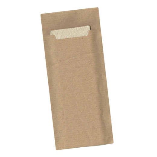 Pochetto Bestecktaschen 200x85mm PURE Natronkraft mit Serviette braun, 50 Stk.