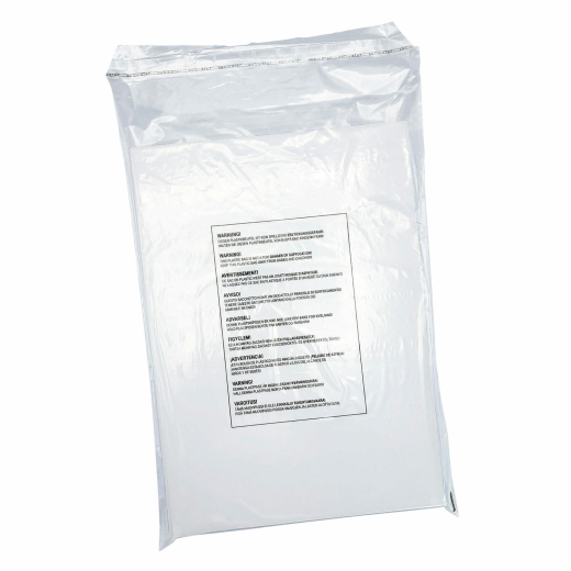 Adhäsionsverschlussbeutel LDPE mit Warntext gelocht 250 x 350mm 30my, 100 Stk.