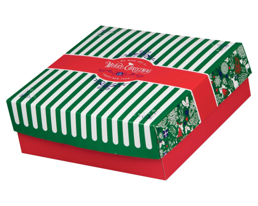 Keksbox Gebäckkarton mit Alubeschichtung 'Weihnachten' 250 x 250 x 80mm, 75 Stk.