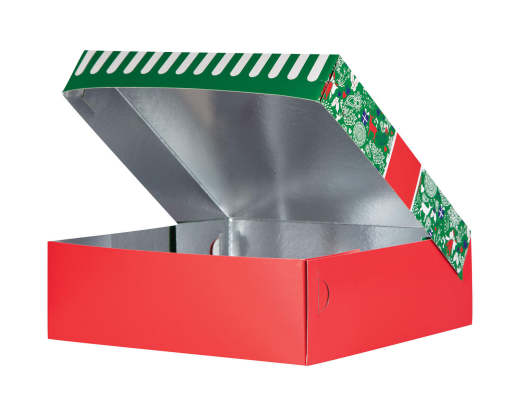 Keksbox Gebäckkarton mit Alubeschichtung 'Weihnachten' 250 x 250 x 80mm, 75 Stk.