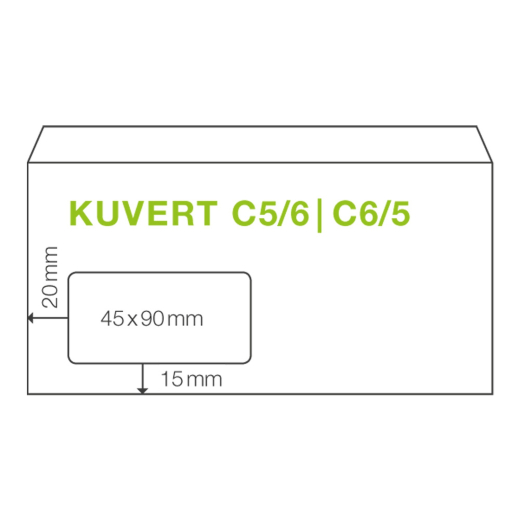 ÖKI Fensterkuvert C5/6 110x220mm weiß, 80 gr. selbstklebend, 100 Stk.