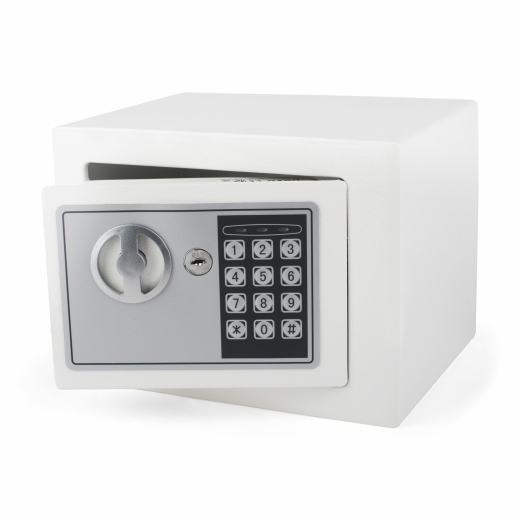 Tresor Safe 23x17x17cm mit elektronischem Zahlenschloss für Tisch/Wandmontage weiß
