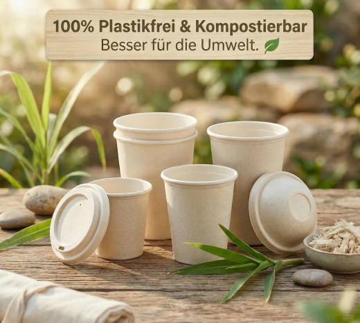 Heißgetränkebecher aus Zuckerrohr 'pure' 100 ml, Ø 63mm, 50 Stk.