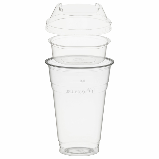 Trinkbecher 400ml + Domdeckel stapelbar + Einsatzbecher Ø 96mm (PLA) 50 Stk.
