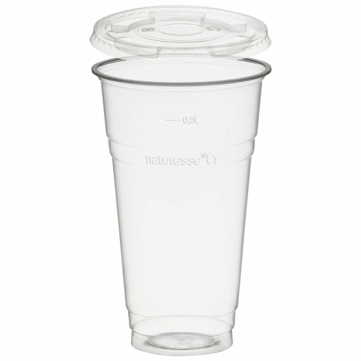 Trinkbecher 500ml + Deckel flach ohne Loch aus PLA 50 Stk.