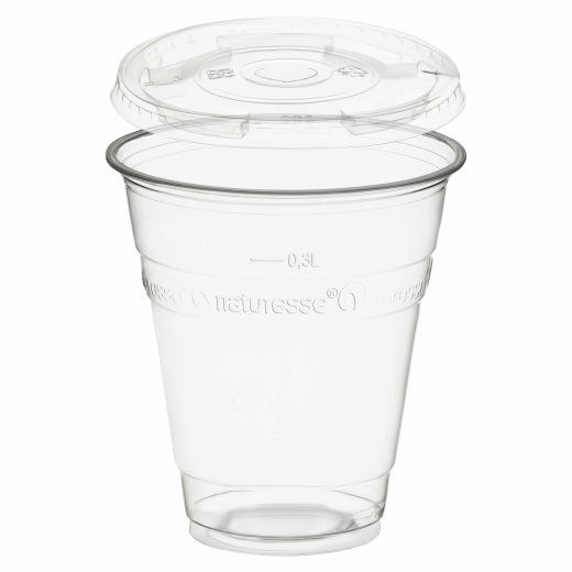 Trinkbecher 300ml + Deckel mit Halmstanzung aus PLA 50 Stk.