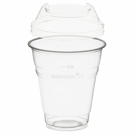 Trinkbecher 300ml + Domdeckel ohne Loch stapelbar aus PLA 50 Stk.