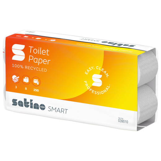 Satino Smart Toilettenpapier 3-lagig recycling System MT1, 64 Rollen je 250 Blatt