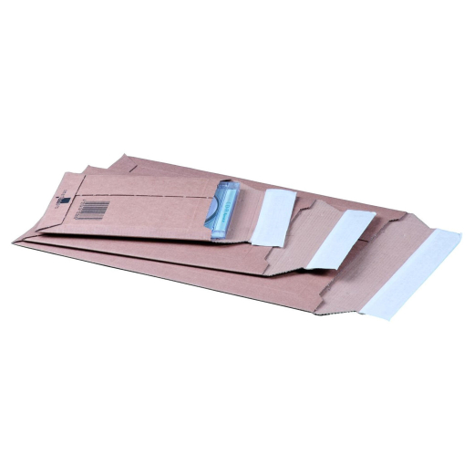 Wellpappe Versandtaschen 150x250mm bis 50mm Höhe Selbstklebeverschluss Aufreißfaden für DVD braun