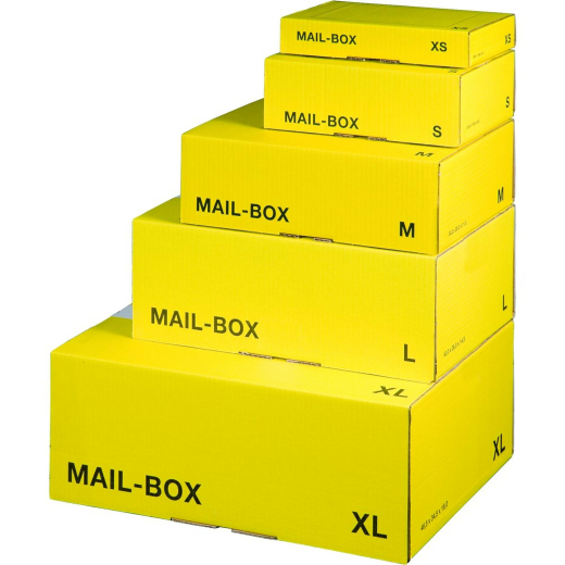 Versandkarton 395x248x141mm MAILBOX L mit Steckverschluss wiederverschließbar gelb