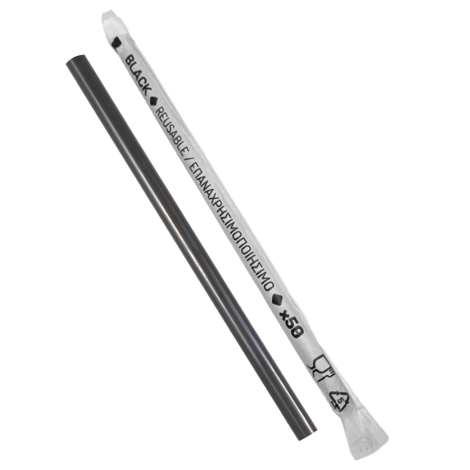 Trinkhalme Kunststoff PP Mehrweg schwarz einzeln gehüllt 200 mm Ø 7mm, 500 Stk.