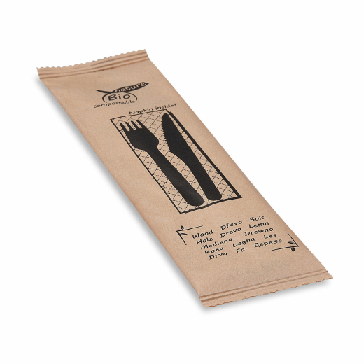 Besteckset aus Holz, 4-teilig, hygienisch verpackt, 50 Sets