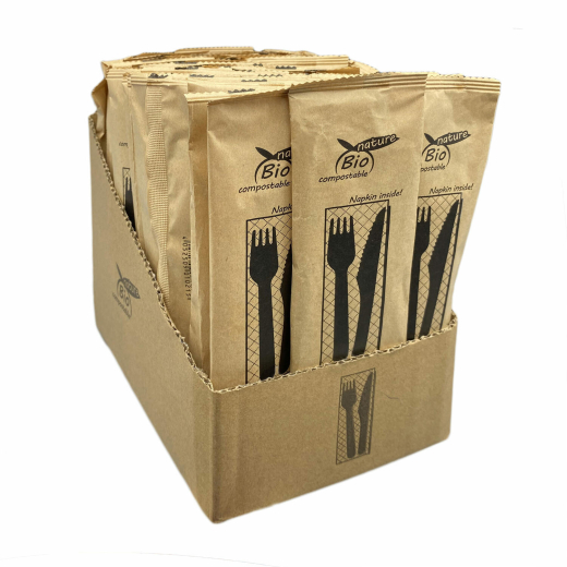 Besteckset aus Holz, 4-teilig, hygienisch verpackt, 50 Sets