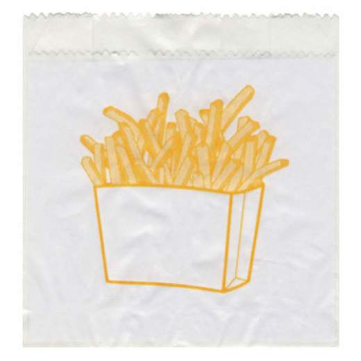 Pommes-Frites Beutel bedruckt, 100x50x110mm, mit Seitenfalten, 300 Stk.