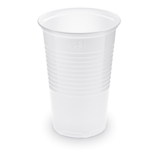 Trinkbecher weiß 200 ml Eichstrich bei 0,2 L, PP, Ø 70 mm, 100 Stk.