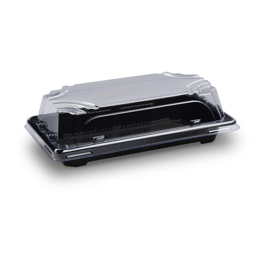 Sushi Schalen schwarz Set mit Deckel transparent PP/rPET 167 x 93 x 45 mm, 50 Stk.