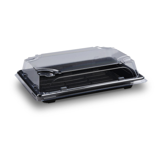 Sushi Schalen schwarz Set mit Deckel transparent PP/rPET 188 x 130 x 45 mm, 50 Stk.
