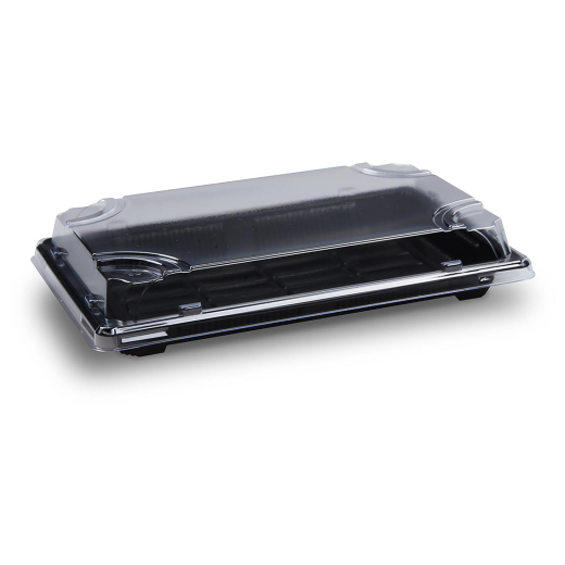 Sushi Schalen schwarz Set mit Deckel transparent PP/rPET 217 x 136 x 45 mm, 50 Stk.