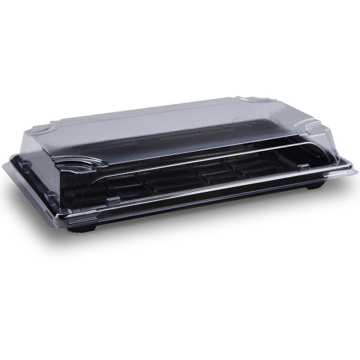 Sushi Schalen schwarz Set mit Deckel transparent PP/rPET 240 x 147 x 45 mm, 50 Stk.