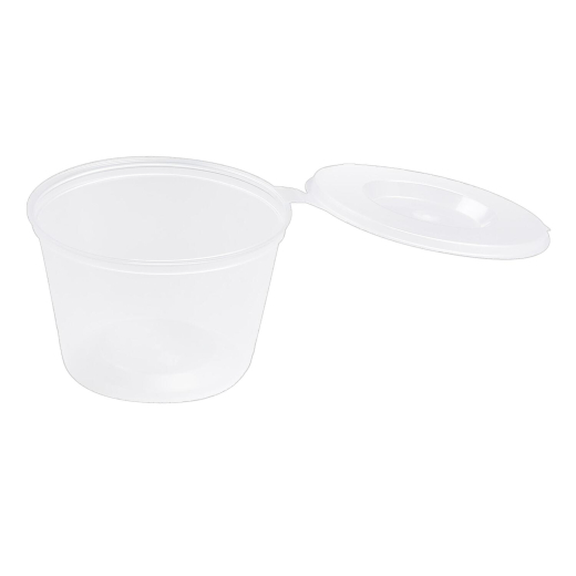 Dressingbecher Saucenbecher mit anhängendem Deckel 60ml, transparent, aus PP, 100 Stk.
