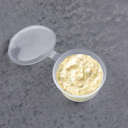 Dressingbecher Saucenbecher mit anhängendem Deckel 60ml, transparent, aus PP, 100 Stk.
