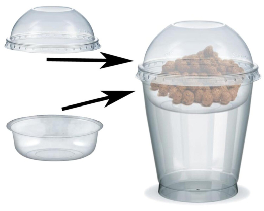 Feinkostbecher für Salat, Müsli, Joghurt mit Einsatz + Deckel 300 ml, 100 Stk.