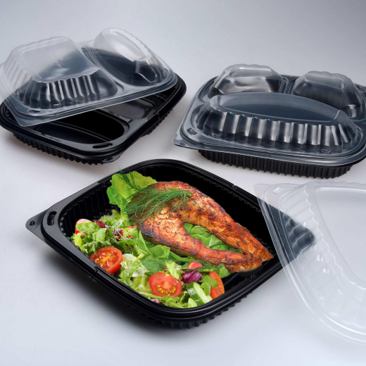 Mehrweg Menüschalen ungeteilt 240 x 210 x 40 mm Mikrowellengeeignet schwarz 1200ml, 100 Stk.