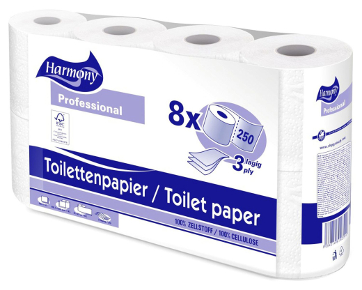 Toilettenpapier 3-lagig Harmony Professional 250 Blatt FSC®-zertifiziert, 8 Rollen