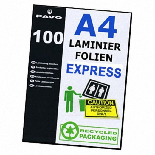 PAVO EXPRESS-Laminierfolien A4, 216 x 303mm, 2x 75/80 mic, 100 Stk.