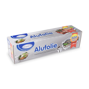 Alufolie in praktischer Spenderbox mit Abriss-Schiene 29 cm x 300 m, 10,5 my