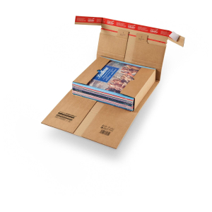 ColomPac Robuste Versandverpackung 352 x 232 x -102mm mit Sicherungslaschen, Selbstklebeverschluss & Aufreißfaden braun