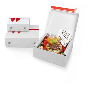 ColomPac Geschenkbox 250 x 177 x 96mm Selbstklebeverschluss & Aufreißfaden offsetbedruckt weiß