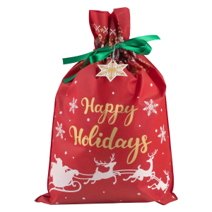 Geschenksack aus Vlies 55x75 cm, rot bedruckt, Deko-Sack für Weihnachten