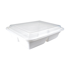 Mehrweg Menüboxen mit Deckel 3-geteilt weiß 23x18x6.5cm, 50 Stk.