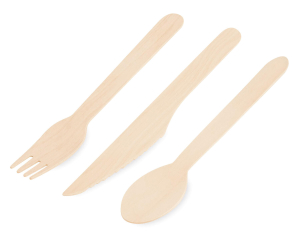 Besteckset aus Holz mit Gabel, Messer und Löffel, 10 Sets