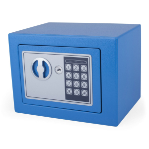 Tresor Safe 23x17x17cm mit elektronischem Zahlenschloss für Tisch/Wandmontage blau