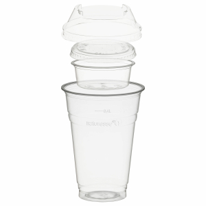 Trinkbecher 400ml + Domdeckel + 60ml Einsatzbecher stapelbar, PLA, 100 Stk.
