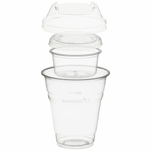 Trinkbecher 300ml + Domdeckel + 90ml Einsatzbecher stapelbar aus PLA, 100 Stk.